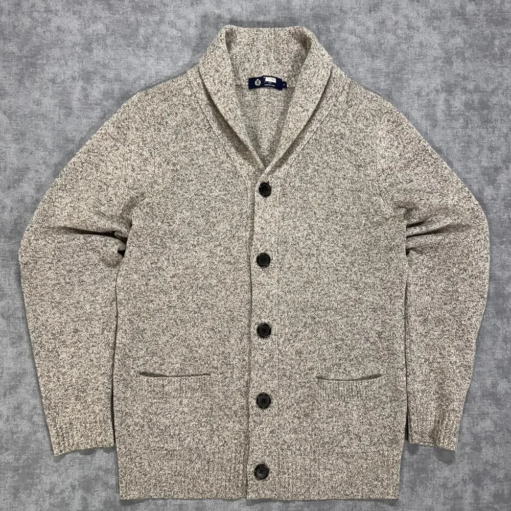 J Crew Lambswool Shawl Collar Cardigan Sweater Gray Elbow Patches Mens Small